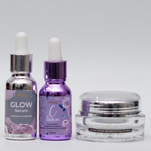 -Silver Glow Brightening Cream helps in keeping skin youthful and preventing dullness  -Glow Serum keeps your skin hydrated, giving it a natural glow  -Vitamin C Serum reduces dark spots and brightens skin  -Sunblock Gel (Optional)