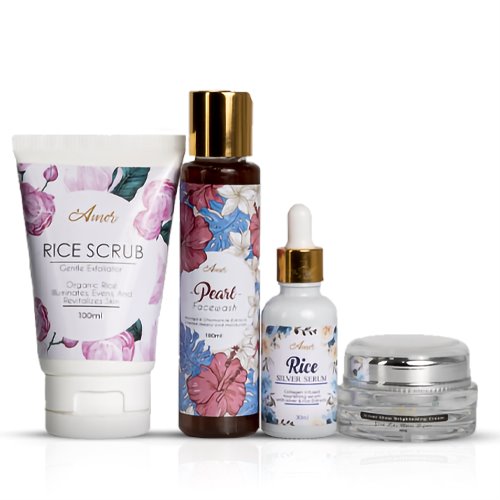 -Rice Scrub helps in removing dead skin and keeping skin dirt-free  -Rice Silver Serum tightens skin and keeps it smooth and soft  -Silver Glow Brightening Cream helps in keeping skin youthful and preventing dullness  -Pearl Face Wash gently cleanses your skin, having Moringa and Chamomile extracts keep your skin clean, soft, and healthy.   